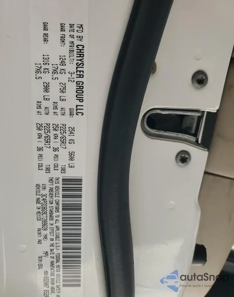 2012 Dodge Journey Sxt z USA, uszkodzony, nr VIN 3C4PDDBG9CT289620